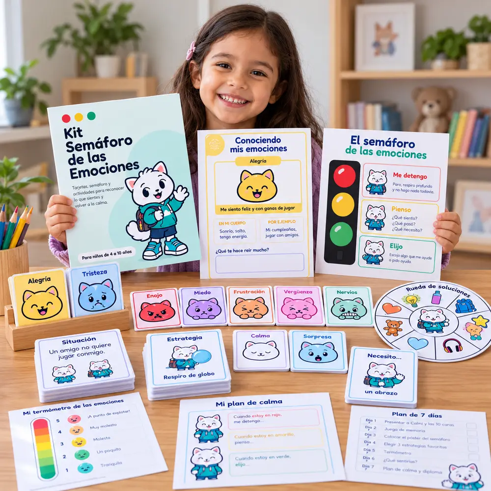 Niño practicando con las tarjetas de emociones