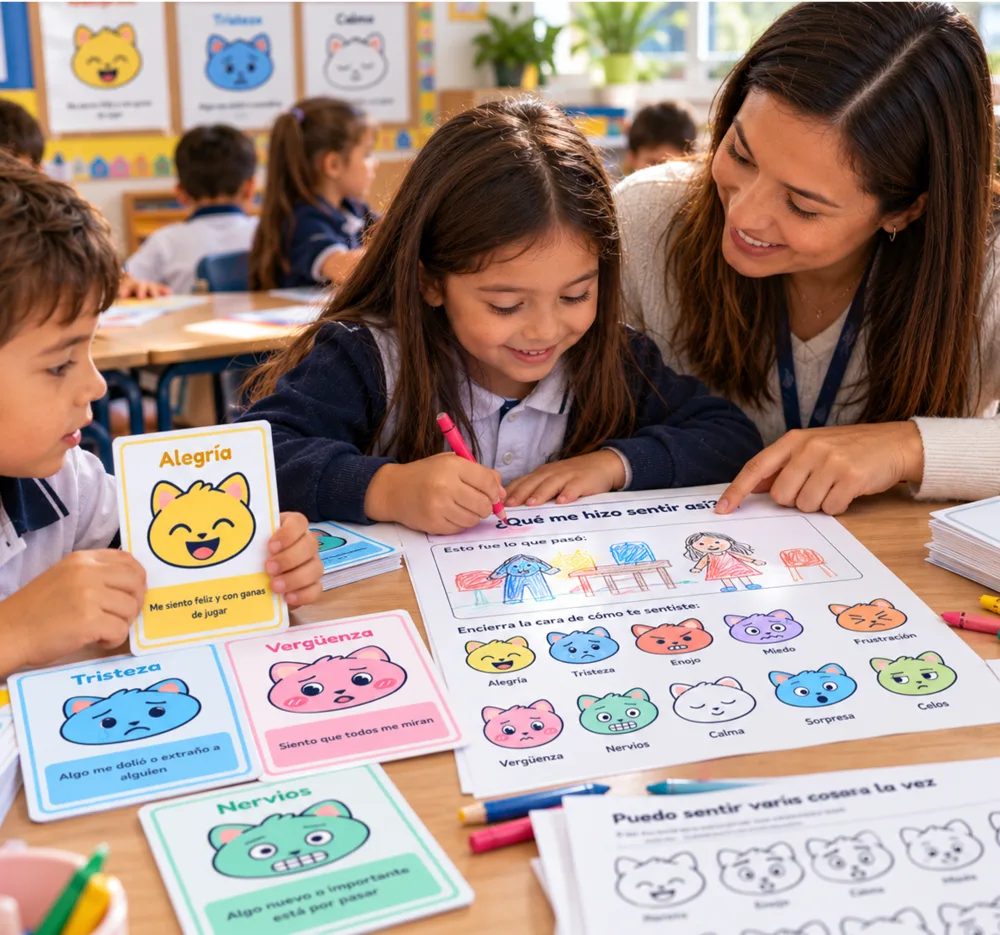 Mamá e hijo explorando el semáforo de emociones