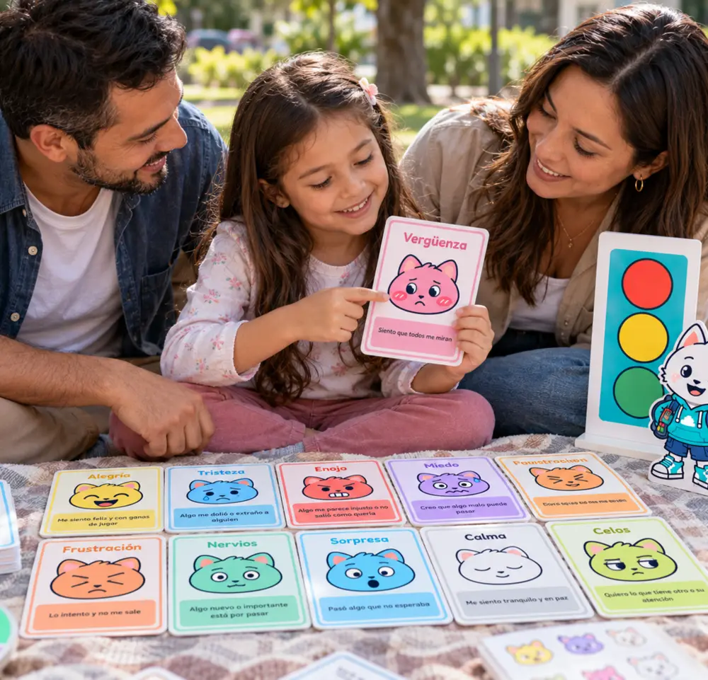 Familia aprendiendo emociones juntos